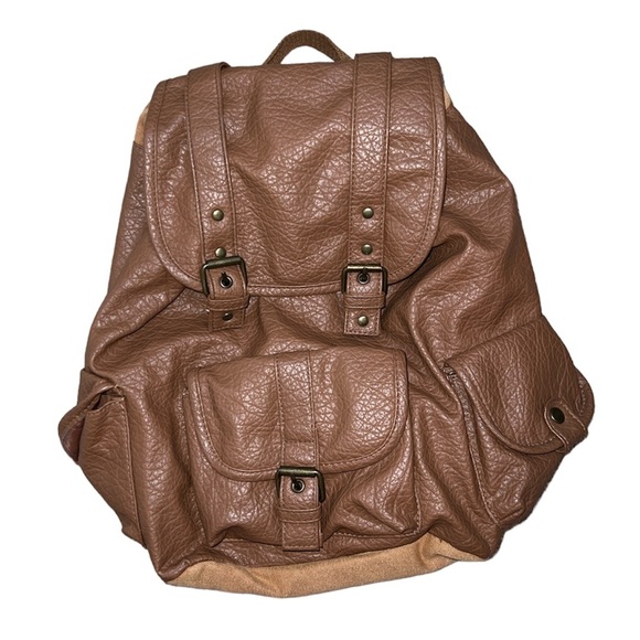 Brown Faux Leather Backpack Bag - Picture 1 of 11